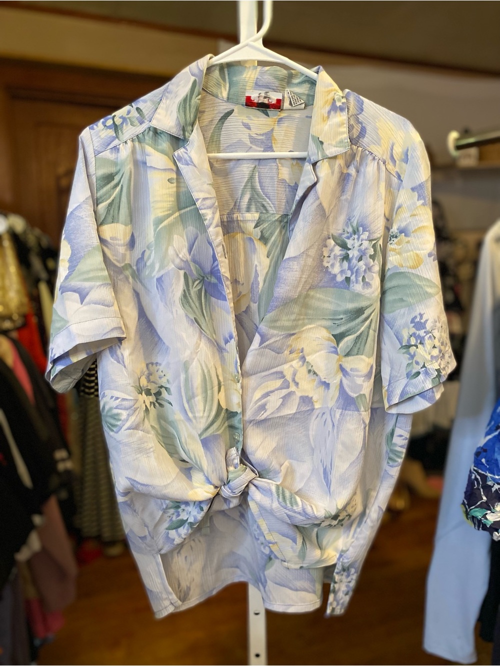 Alia Pastel Blue Floral Tie-Front Button Down Blouse